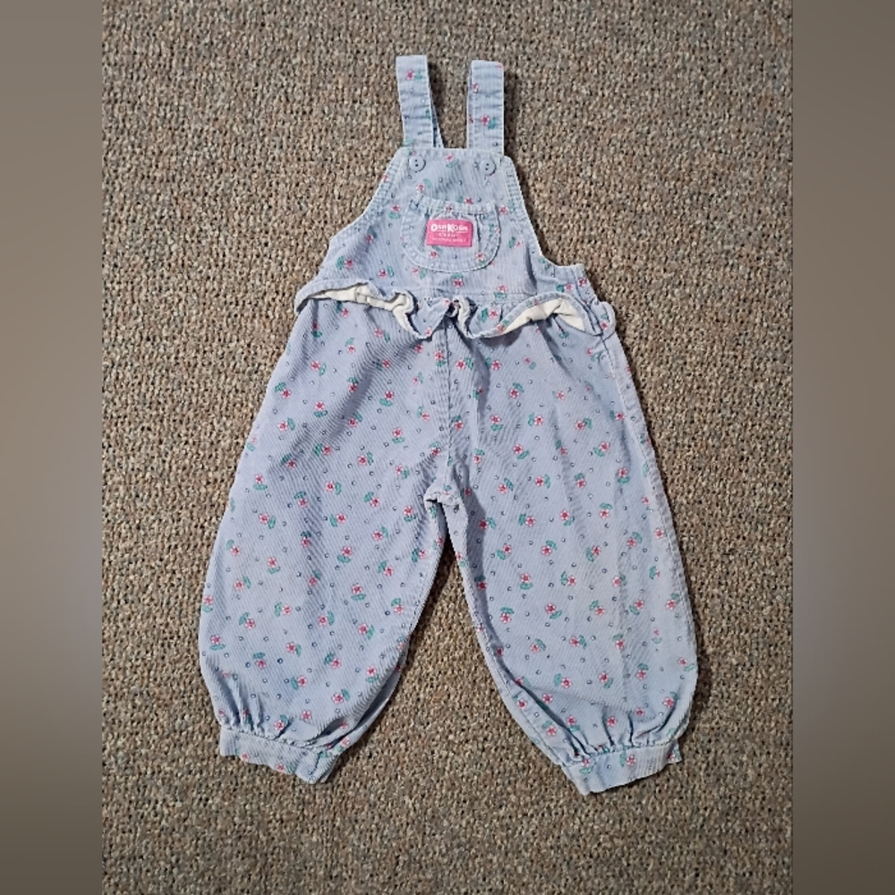 Vintage OshKosh B'gosh Blue Floral Kids Corduroy Overalls Tagged 3T Fits Like 2T